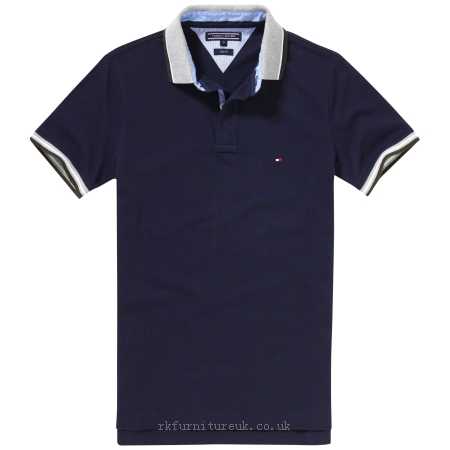 Mens Polo Shirts Tommy Hilfiger Bas Polo Shirt, Navy Blazer 322917 100% cotton